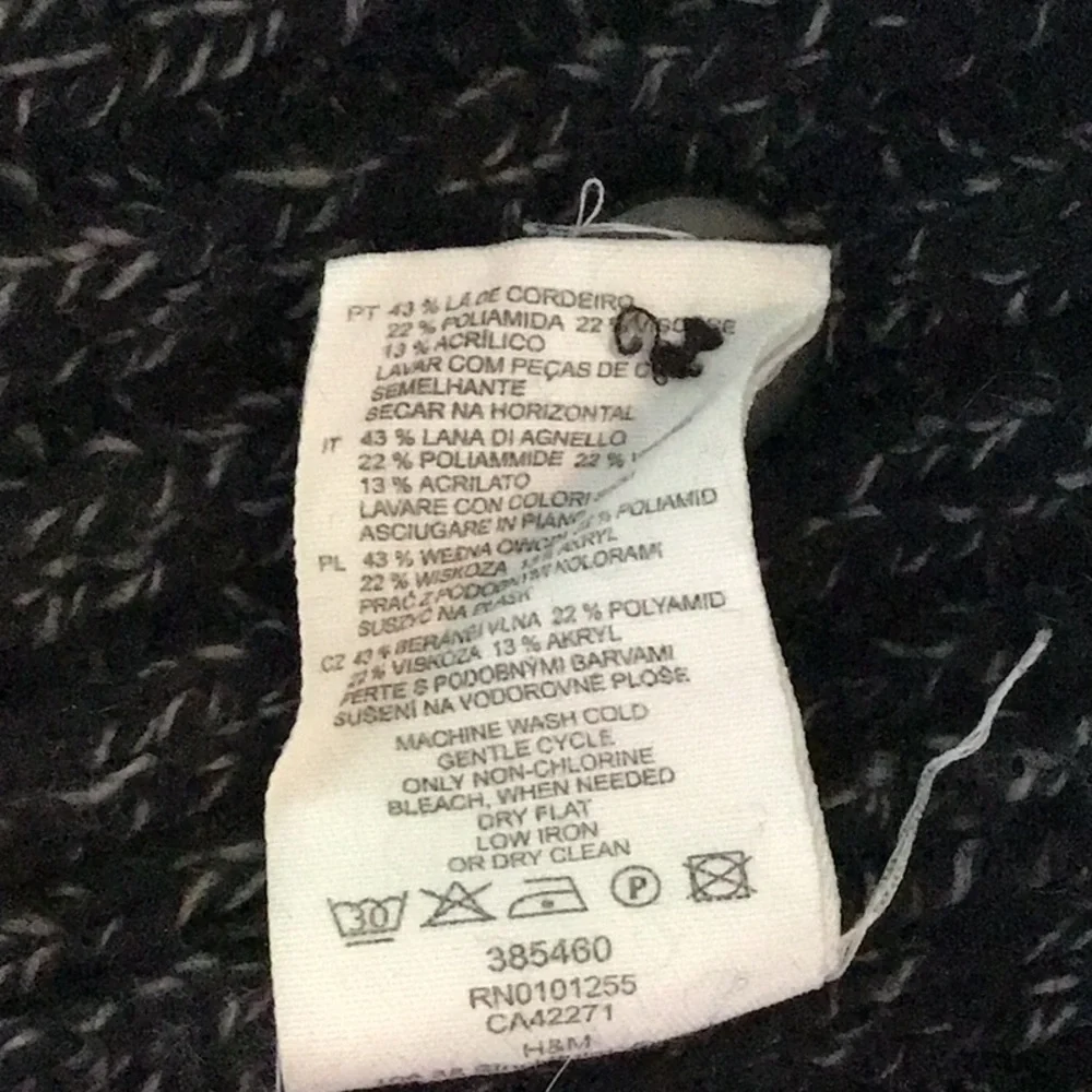 H&M black lambs wool blend button collar turtleneck long sleeve knit sweater M - Picture 7 of 13